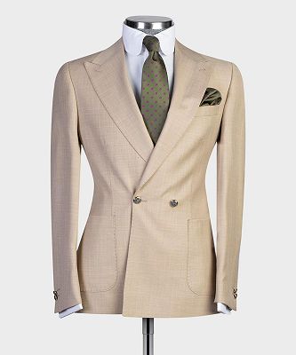 Gareth Champagne Peaked Lapel Double Breasted Fashion Prom Men Suits_4