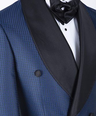 Joshua Fashion Navy Double Breasted Shawl Lapel Wedding Suits