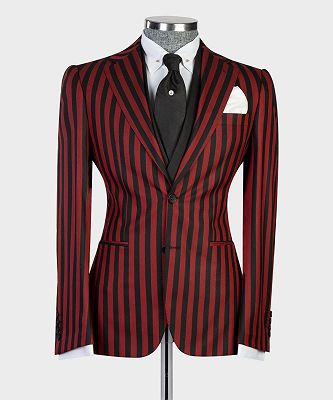 Leslie Red Stripe Fashion Three Pieces Formal Peaked Lapel Business Men Suits_4