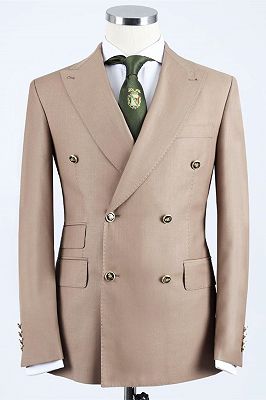 Sinclair Newest Khaki Double Breasted Peaked Lapel Men Suits for Business