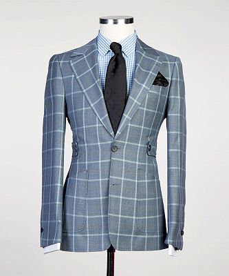 Solomon New Arrival Grey Plaid Two Pieces Fashion Men Suits for Business_4