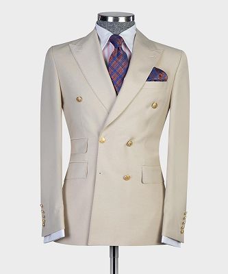 Wayne Champagne Modern Double Breasted Peaked Lapel Men Suits_4