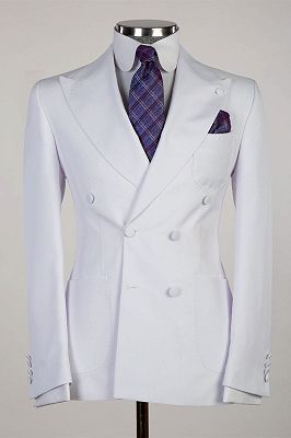Ernest White Peaked Lapel Two Pieces Close Fitting Wedding Suits_1