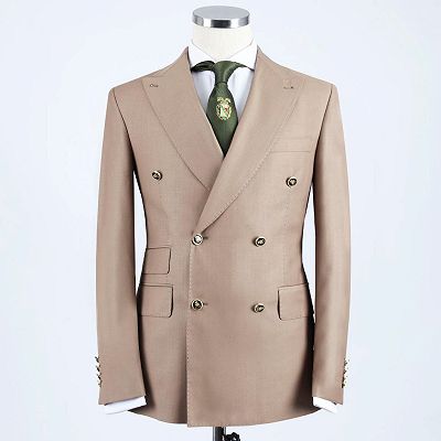 Sinclair Newest Khaki Double Breasted Peaked Lapel Men Suits for Business_3