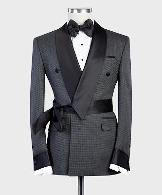 Basil Grey Fashion Two Pieces Bespoke Men Suits With Black Shawl Lapel_3