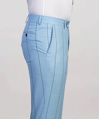 Robin Fashion Blue Stripe Slim Fit Peaked Lapel Two Pieces Men Suits_5