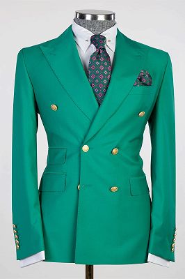 Pearce Green Peaked Lapel Double Breasted Fashion Prom Suits_1