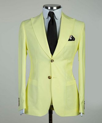 Ralph Chic Light Yellow Peaked Lapel Three Pieces Men Business Suits_6