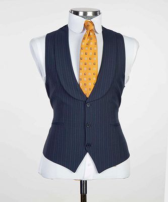 Wesley Navy Stripe Peaked Lapel Three Pieces Business Suits_2