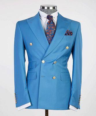Julian Modern Blue Double Breasted Peaked Lapel Business Men Suits_4