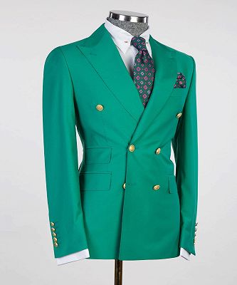 Pearce Green Peaked Lapel Double Breasted Fashion Prom Suits_3