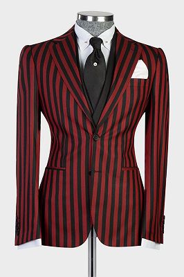 Leslie Red Stripe Fashion Three Pieces Formal Peaked Lapel Business Men Suits