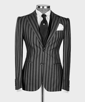 Jeffrey Grey Stripe Stylish Peaked Lapel Three Pieces Prom Suits_4