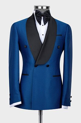 Victor Latest Design Royal Blue Shawl Lapel Double Breasted Best Fitted Men Suits_1