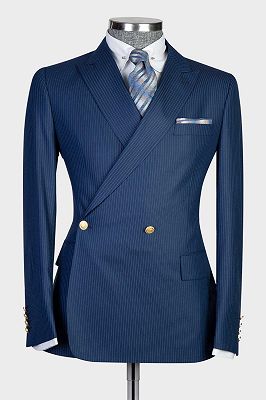 Charlie Navy Peaked Lapel Double Breasted Two Pieces Men Suits_1