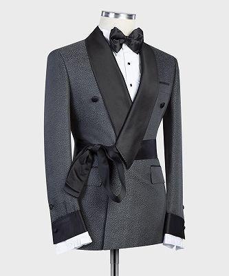 Basil Grey Fashion Two Pieces Bespoke Men Suits With Black Shawl Lapel_2