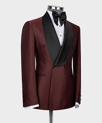 Timothy Burgundy Shawl Lapel Two Pieces Chic Prom Men Suits_3