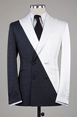 Frankie Modern White And Black Double Breasted Peaked Lapel Slim Fit Men Suits_1