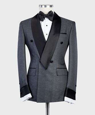 Albert latest Design Dark Grey Double Breasted Shawl Lapel Best Fitted Men Suits_4