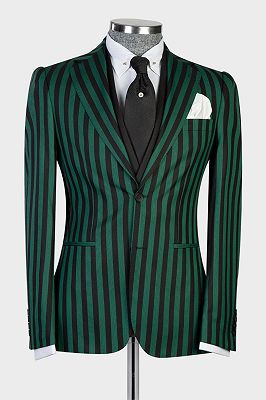 Herman Simple Green Stripe Peaked Lapel 3-Pieces Close Fitting Prom Suits for Men