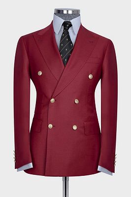 Marvin Chic Red Double Breasted Peaked Lapel Bespoke Men Suits for Prom