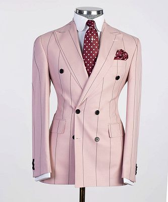 Norbert Bespoke Pink Stripe Peaked Lapel Double Breasted Men Suits_4