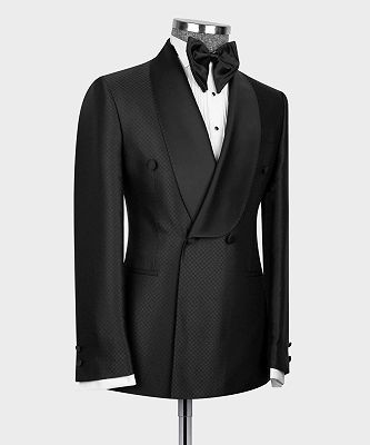 Donald Fashion Black Shawl Lapel Doule Breasted Two Pieces Men Suits_2