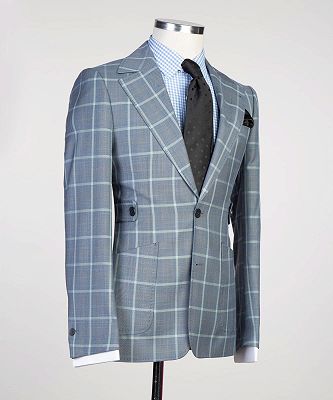 Solomon New Arrival Grey Plaid Two Pieces Fashion Men Suits for Business_2