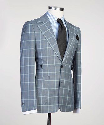 Solomon New Arrival Grey Plaid Two Pieces Fashion Men Suits for Business