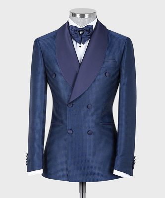 Len Chic Navy Two Pieces Double Breasted Shawl Lapel Wedding Suits_3