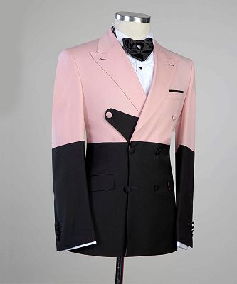 George New Arrival Pink And Black Double Breasted Peaked Lapel Prom Men Suits