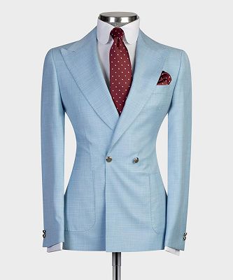 Elmer Stylish Sky Blue Double Breasted Peaked Lapel Men Suits_4