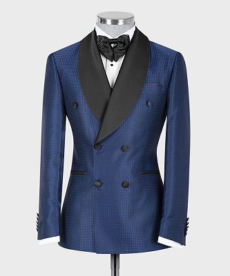 Joshua Fashion Navy Double Breasted Shawl Lapel Wedding Suits_3