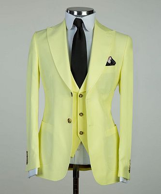 Ralph Chic Light Yellow Peaked Lapel Three Pieces Men Business Suits_5