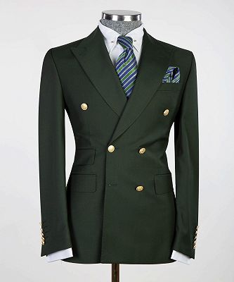 Urban Bespoke Dark Green Peaked Lapel Double Breasted Men Suits_4