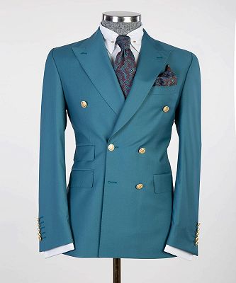 Lincoln Fashion Blue Two Pieces Men suits With Peaked Lapel_4