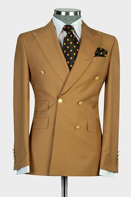 Leonard Light Brown Double Breasted Peaked Lapel Business Men Suits_1
