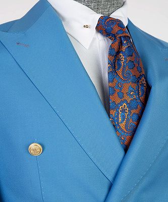 Julian Modern Blue Double Breasted Peaked Lapel Business Men Suits_2