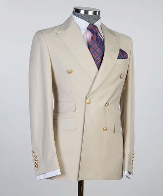 Wayne Champagne Modern Double Breasted Peaked Lapel Men Suits_3