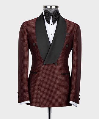 Timothy Burgundy Shawl Lapel Two Pieces Chic Prom Men Suits_4