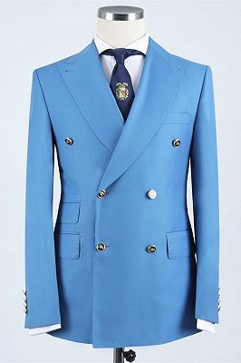 Wally Formal Blue Double Breasted Peaked Lapel Business Suits