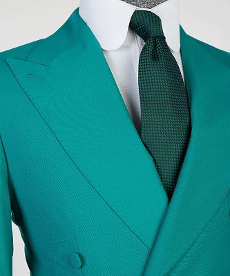 Floyd Chic Green Close Fitting Two Pieces Double Breasted Peaked Lapel Prom Suits_2