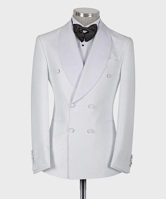 Dustin White Two Pieces Shawl Lapel Doule Breasted Chic Prom Suits_3