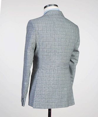 Theodore Light Grey Plaid Two Pieces Close Fitting Men Suits_3