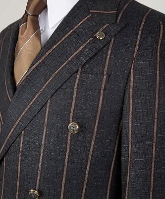 Kenneth Newest Peaked Lapel Dark Grey Stripe Double Breasted Men Suits