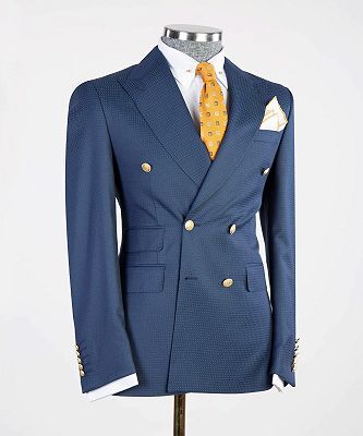 Morgan Latest Design Navy Peaked Lapel Double Breasted Bespoke Men Suits_3