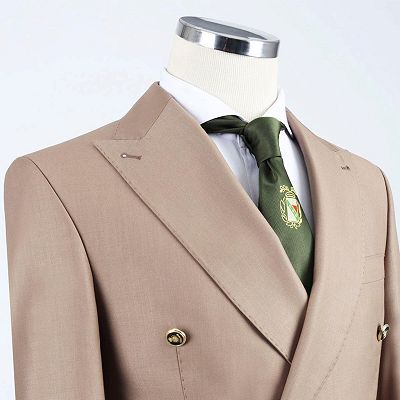 Sinclair Newest Khaki Double Breasted Peaked Lapel Men Suits for Business