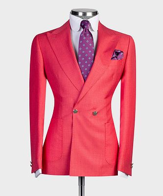 Duncan New Arrival Red Fashion Double Breasted Peaked Lapel Prom Men Suits_4