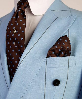 Robin Fashion Blue Stripe Slim Fit Peaked Lapel Two Pieces Men Suits