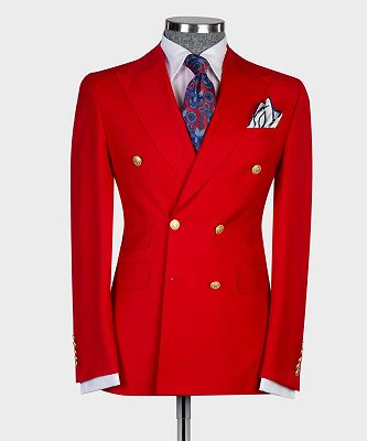 Luman Red Slim Fit Two Pieces Double Breasted Peaked Lapel Business Men Suits_4